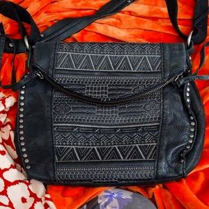 Charcoal grey genuine leather shoulder bag by Designer The Sak